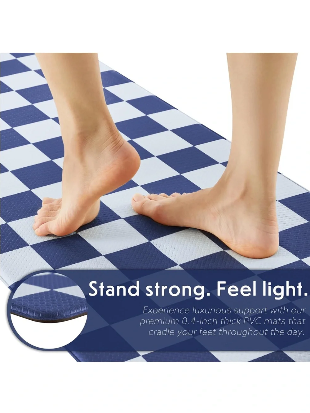 Checkerboard Blue Kitchen Rug Set with Non-Slip Backing